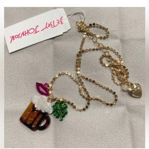 BETSEY JOHNSON St. Patrick’s Day Charm Necklace Beer, Shamrock, and Lipstick NWT